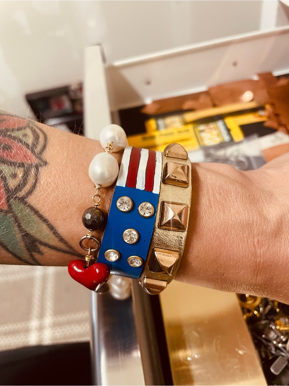 Blue, Red & Gold Studded Multistrand Bracelet Set heart bracelet not included
